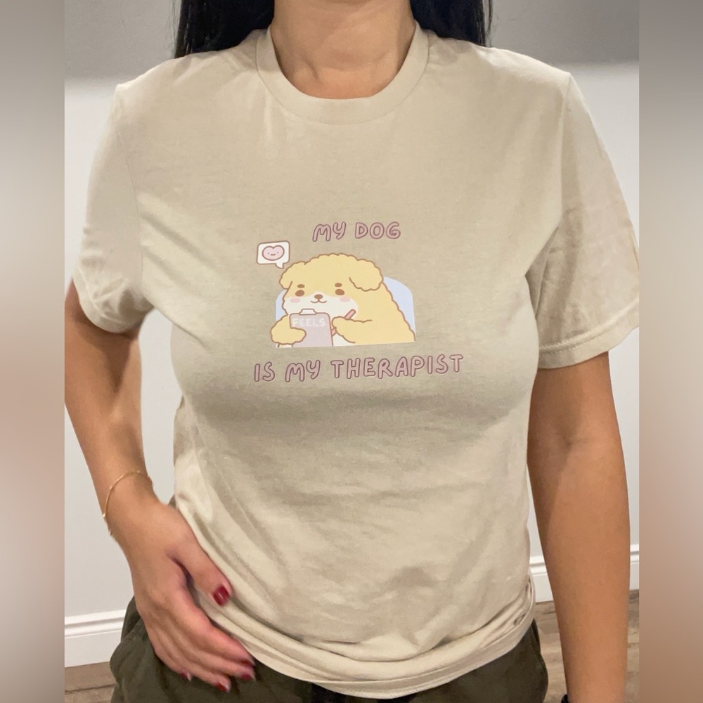 Cream Graphic Short Sleeve Tee novelty dog lovers